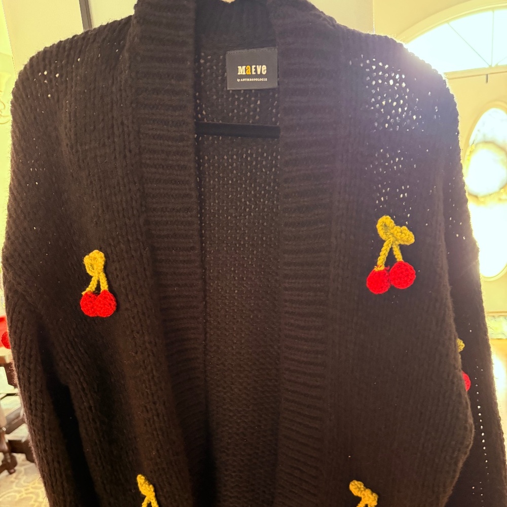 Maeve black cardigan with cherries